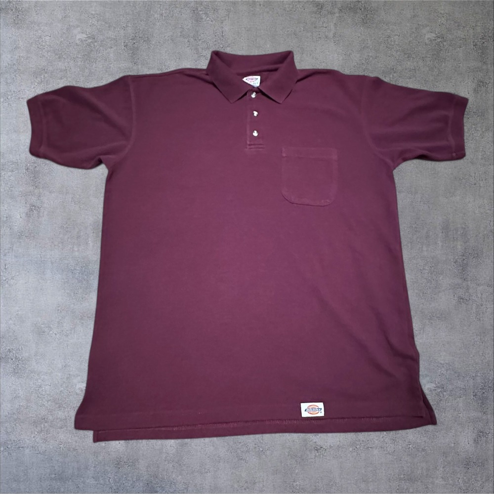 Dickies Mens Burgundy Short Sleeve Pocket Polo Shirt Large Maroon Workwear Pique